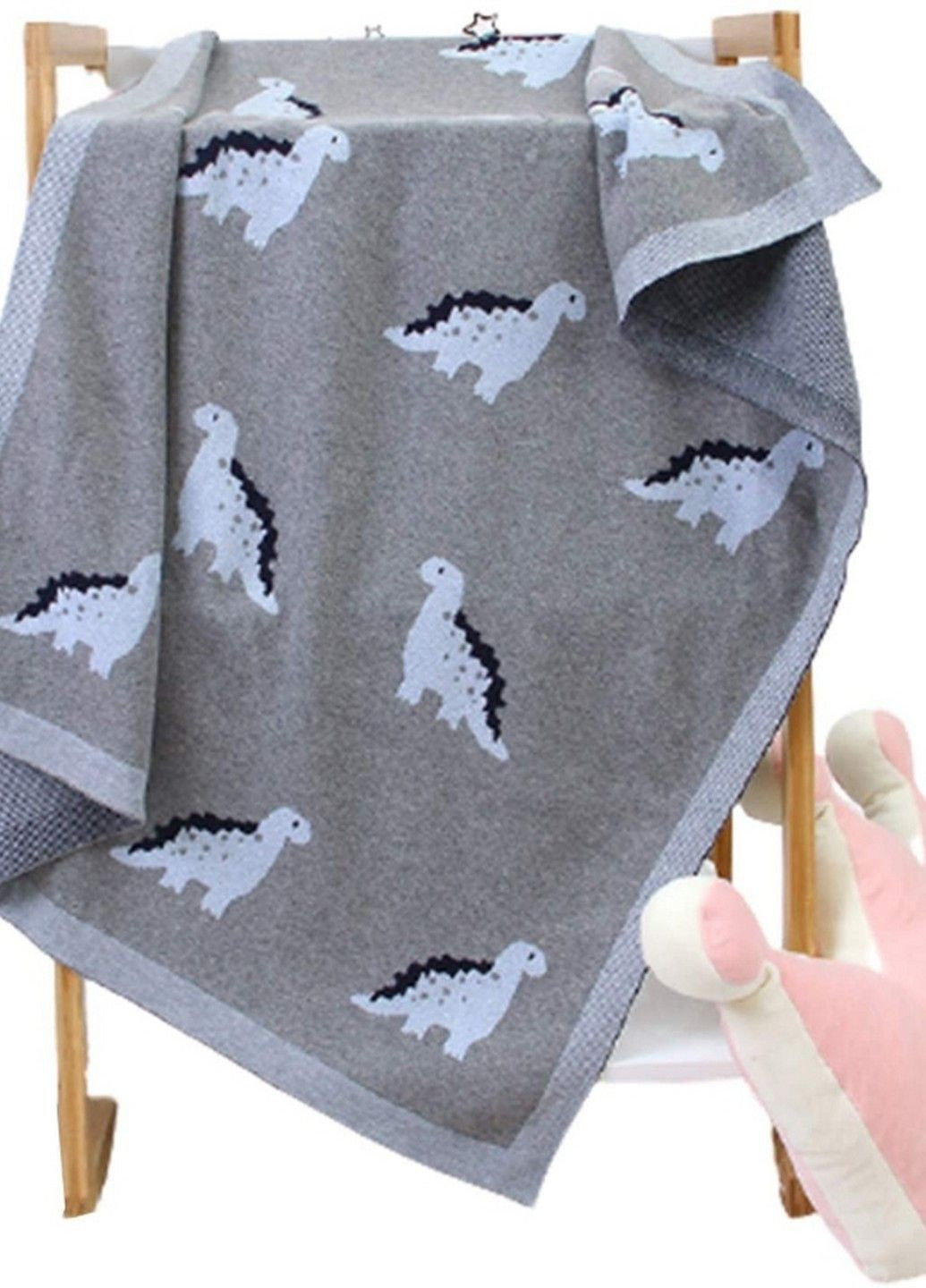 Плед Детский Хлопок 80х100 см Вязаный Серый Динозавры Lovely Svi Плед в'язаний (323159131)