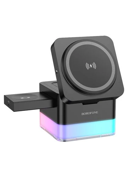 Безпровідний зарядний пристрій BQ33 Clever folding 3-in-1 vertical wireless fast charger (чорний) Borofone (389206543)