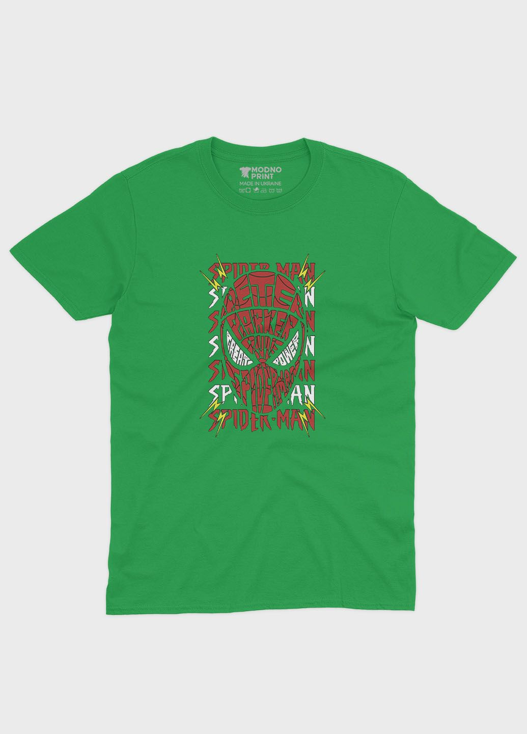Зеленая демисезонная футболка для мальчика с принтом супергероя - человек-паук (ts001-1-keg-006-014-031-b) Modno