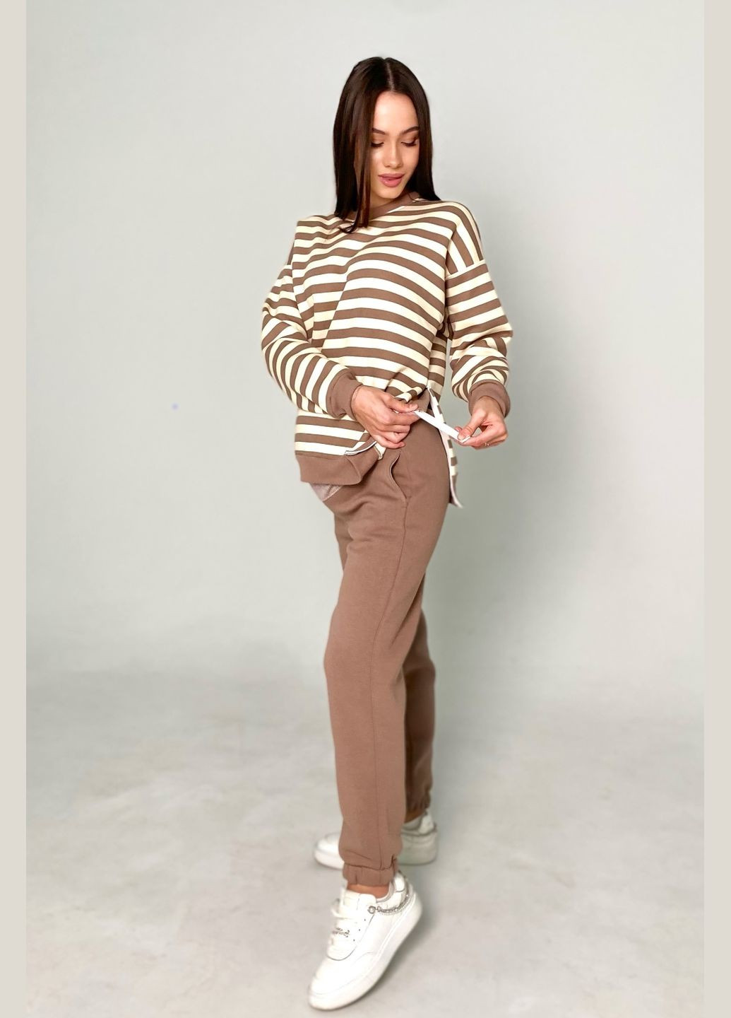 Бежевый спортивный костюм для беременных и кормящих 3-х нить, флис Dianora (317458382)