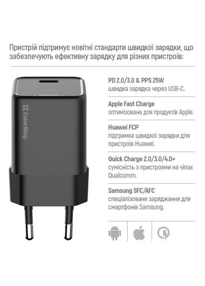Зарядное устройство для (CW-CHS052PD-BK) Colorway GaN Mini 25W PD Port PPS USB-C black (369879345)