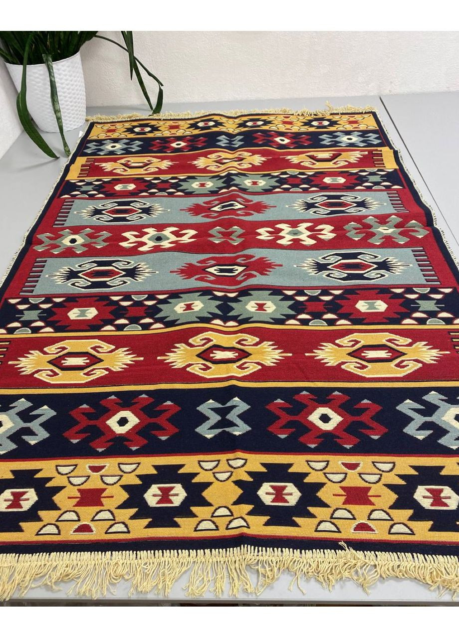 Плетений бавовняний килим Shana Karde 120Х180 см. Бордовий з блакитним. No Brand (366293881)