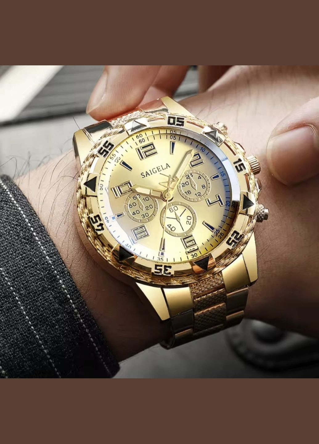 Годинник чоловічий золотистий зі світлим циферблатом China (351897688)