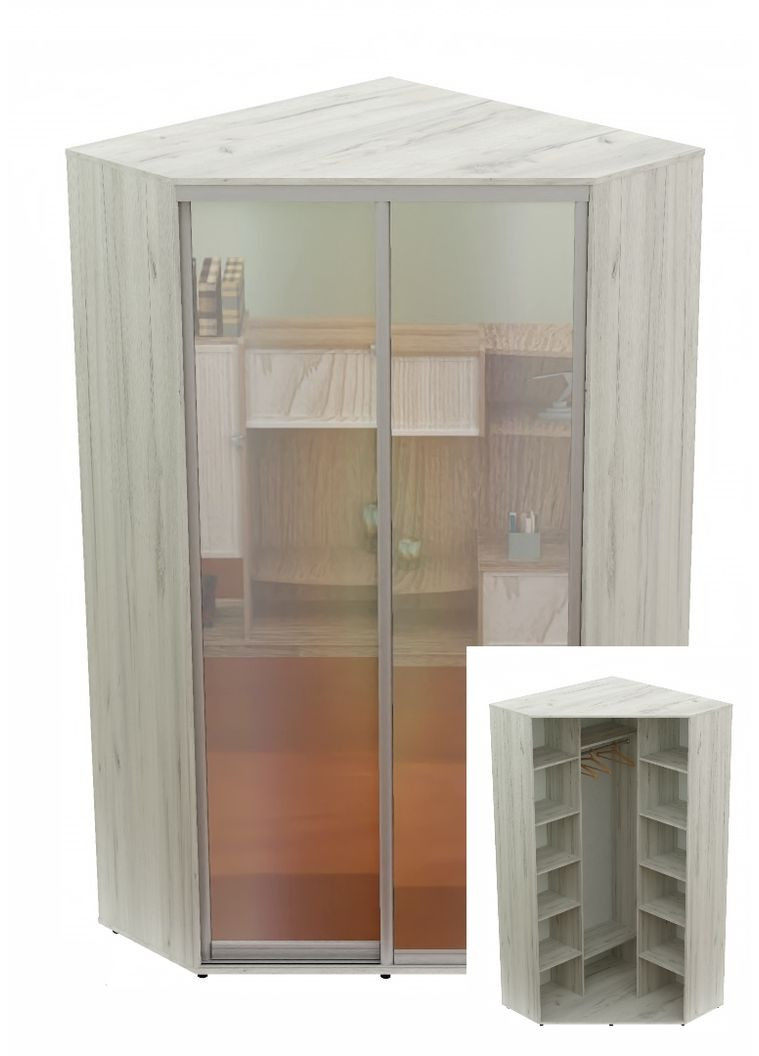 Шкаф-купе двухдверный угловой 100*100*220 см Дуб крафт белый 2 двери Зеркало Угол-1 Алекса (360473222)