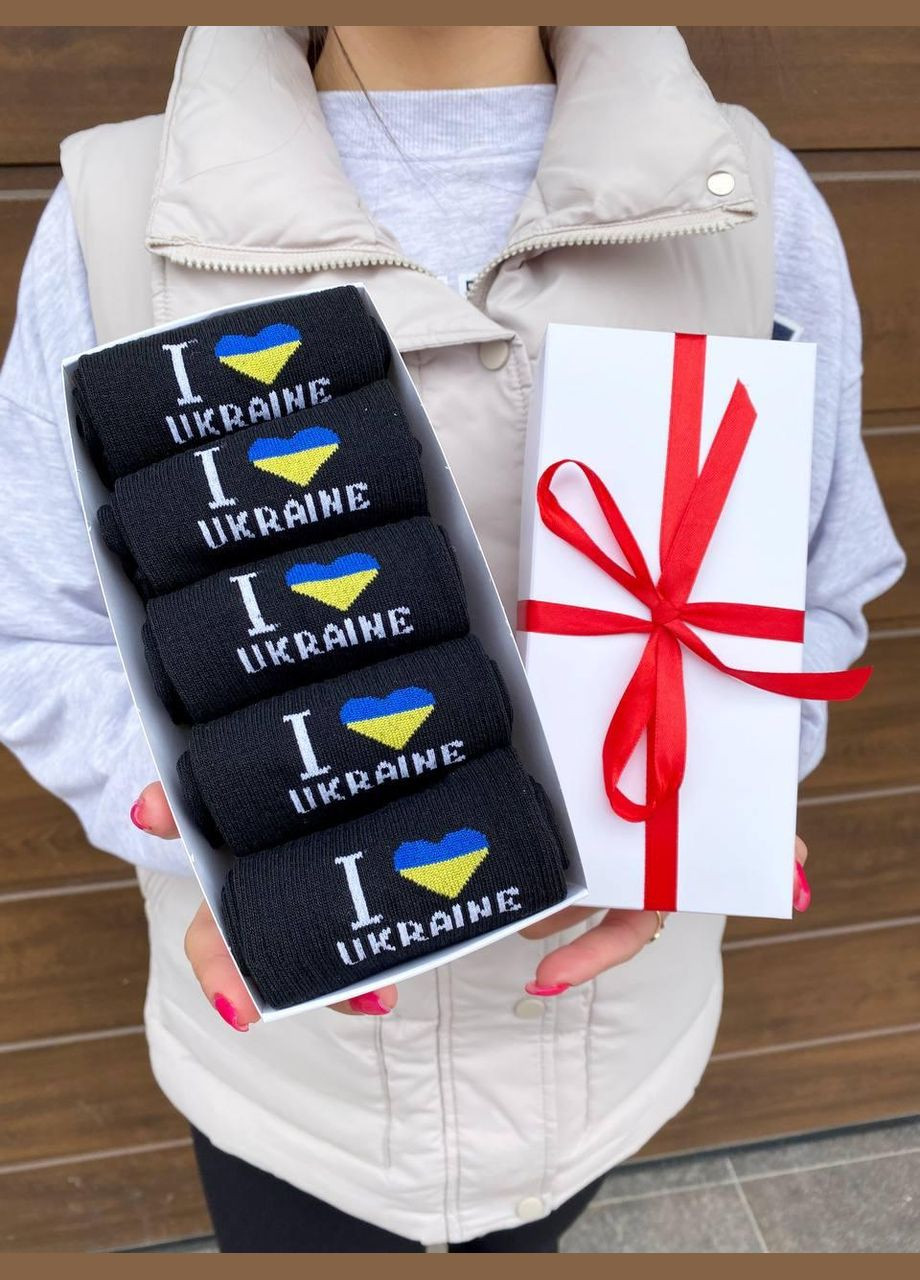 Чорні набір чоловічих патріотичних шкарпеток 40-45 на 5 пар у подарунковій коробці із стрічкою Vakko (306770772)