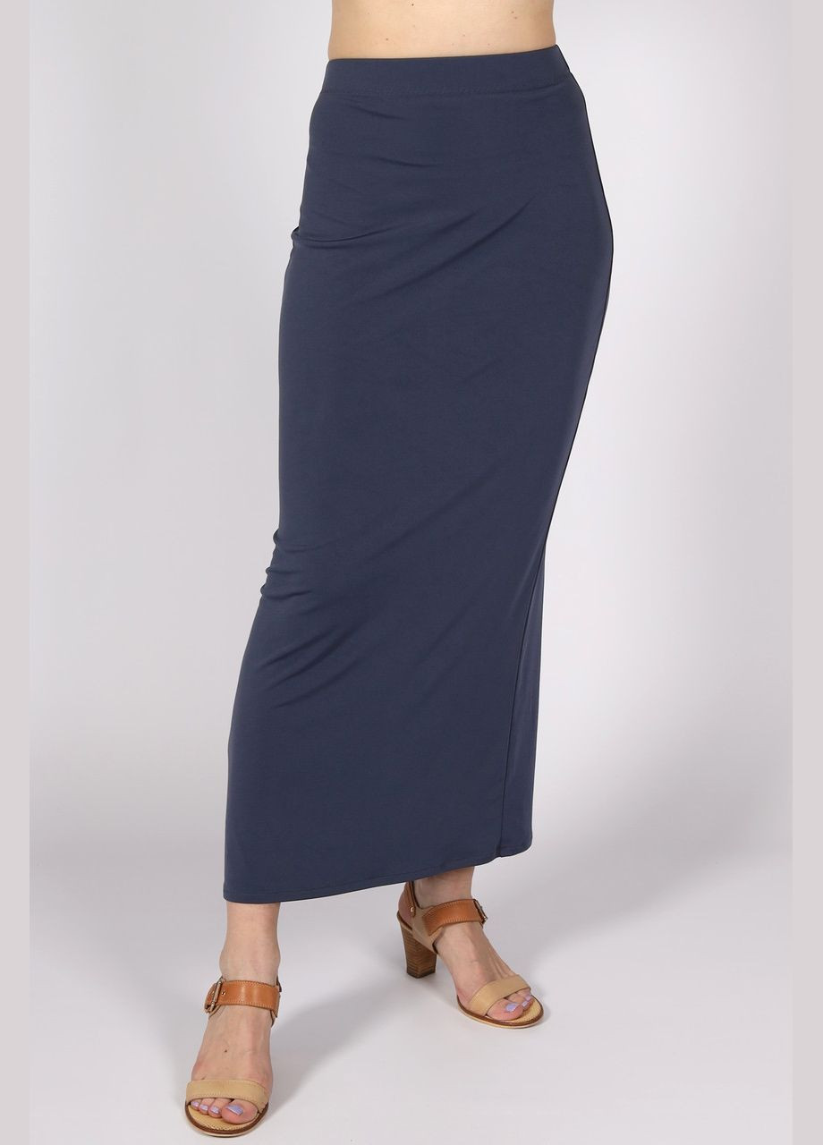 Темно-серая офисная юбка по щиколотку длинная женская трикотажная с разрезом сзади, однотонная. No Brand