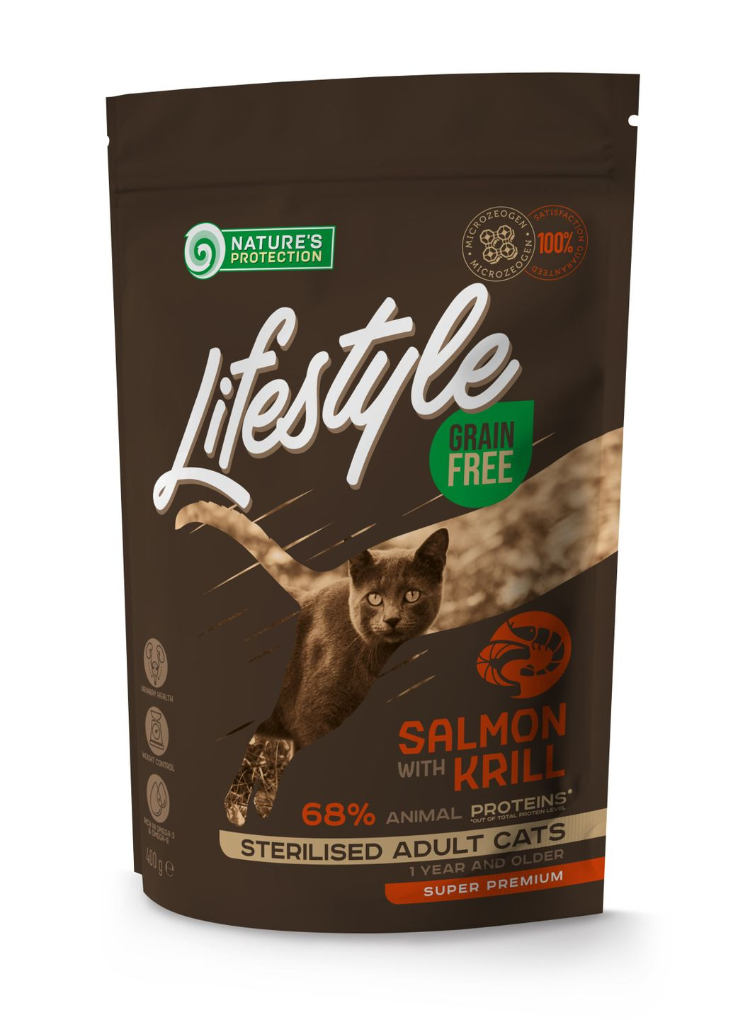 Сухий беззерновий корм для стерилізованих дорослих кішок із лососем Lifestyle Grain Free Nature's Protection (279566813)
