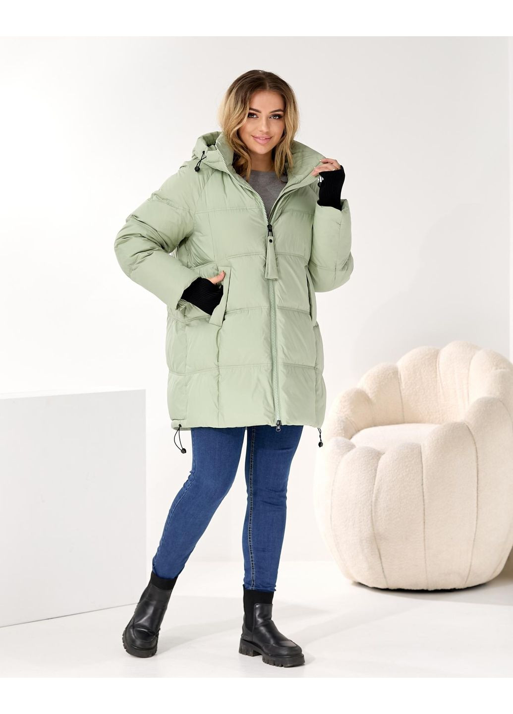 Комбинированная демисезонная шоколадная коричневая куртка на зиму KHAN