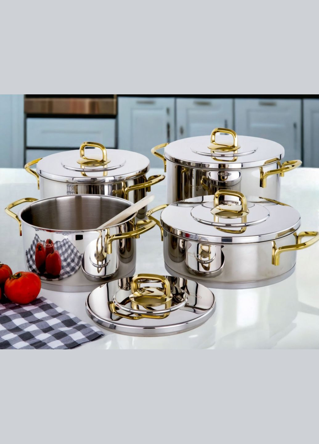 Набір каструль із 8 предметів. Виготовлені із нержавіючої сталі. Evren 9500 (318677839)