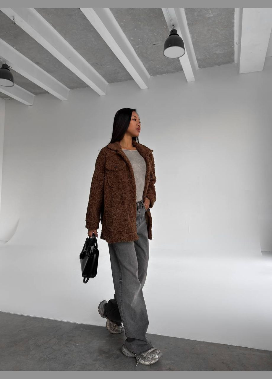 Коричневая повседневный рубашка однотонная No Brand