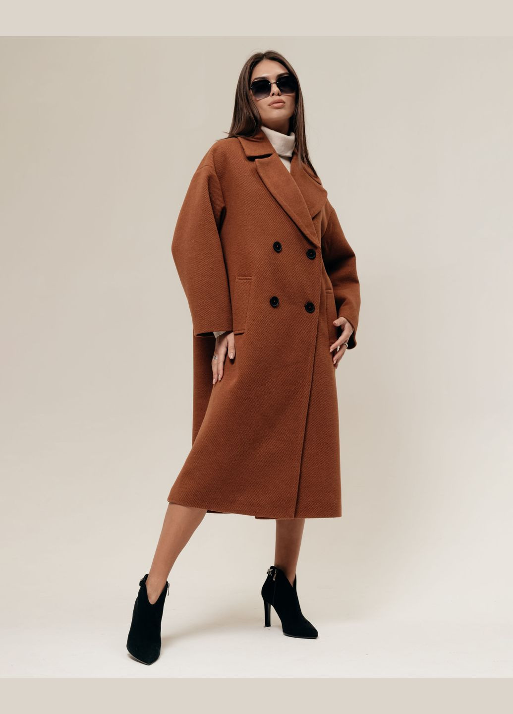 Горчичное демисезонное Пальто длинное свободное кашемир milirud