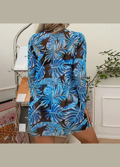 Голубой демисезонный купальник раздельный черный лиф плавки с голубым принтом. раздельный No Brand 2789