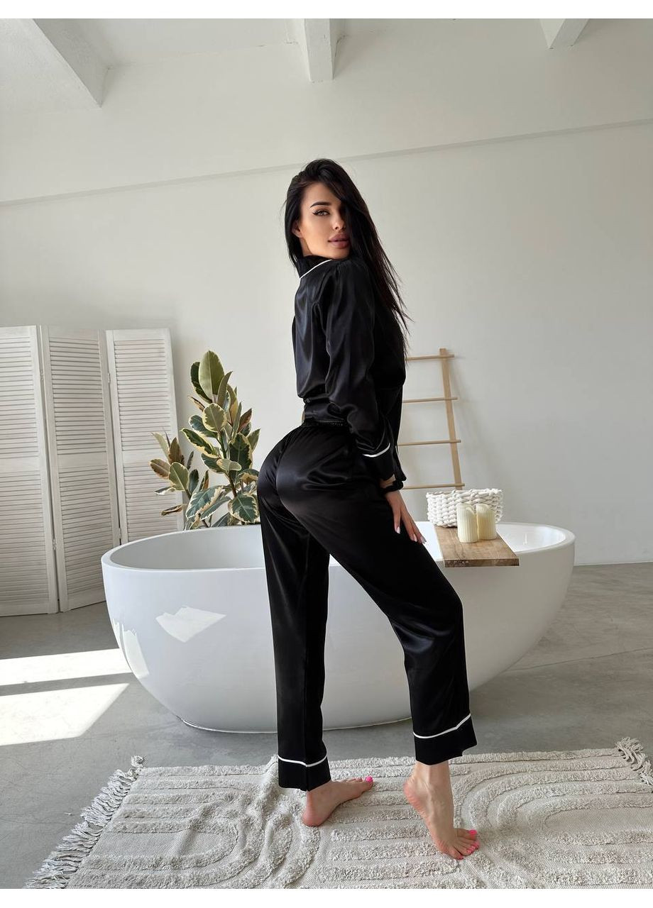 Черная всесезон женская пижама чёрная рубашка + брюки Vital-Textile 1276