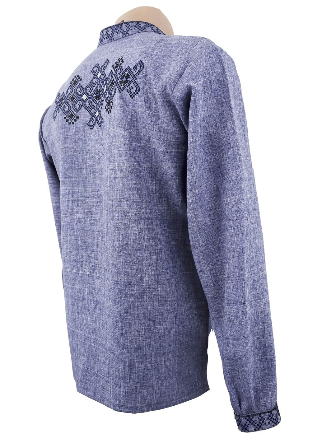 Синя чоловіча вишиванка фламінго синє по синьому НоКо візерунок орнамент вільна, пряма габардин (308861641)