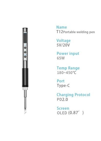 Портативный паяльник T12 PD USB с мощностью 65 Вт (Топорик) No Brand (305395699)
