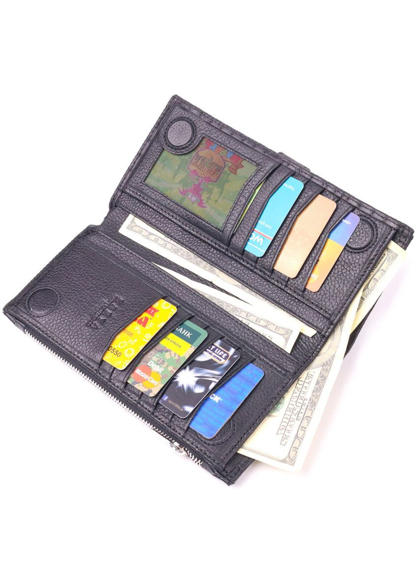 Стеганий вертикальний чоловічий гаманець з натуральної шкіри 21425 Чорний Karya (329149958)