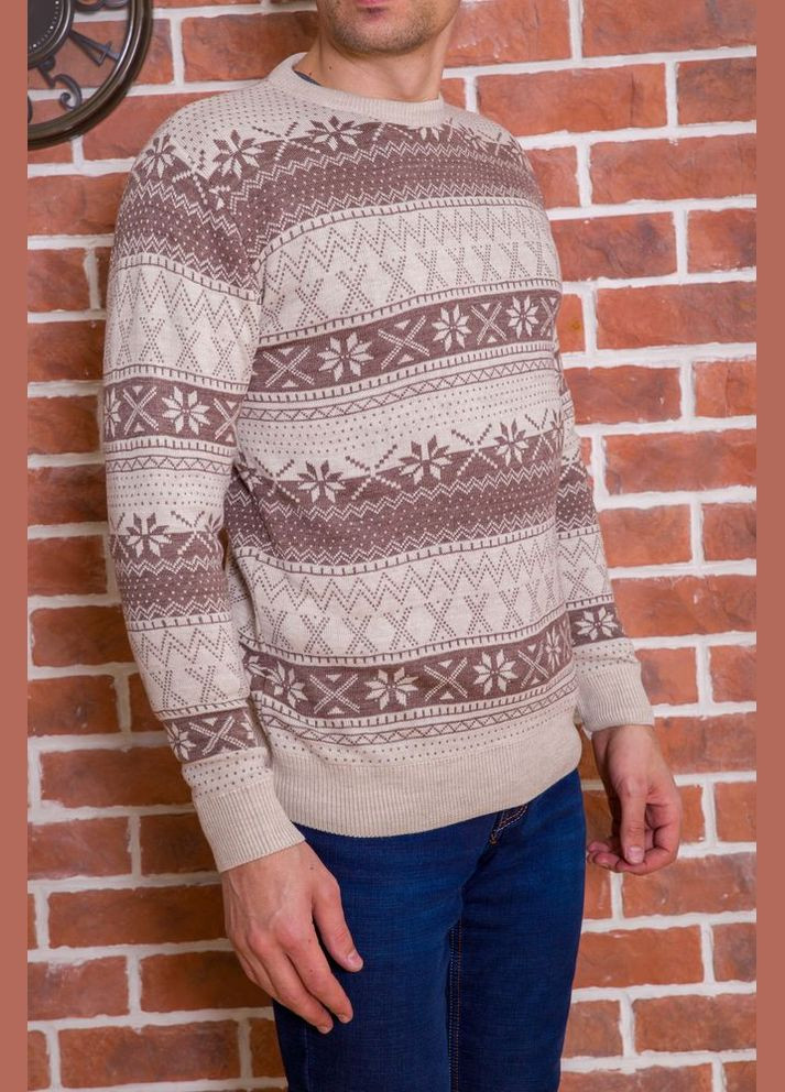 Бежевый зимний мужской свитер с новогодним принтом, бежевый, Ager