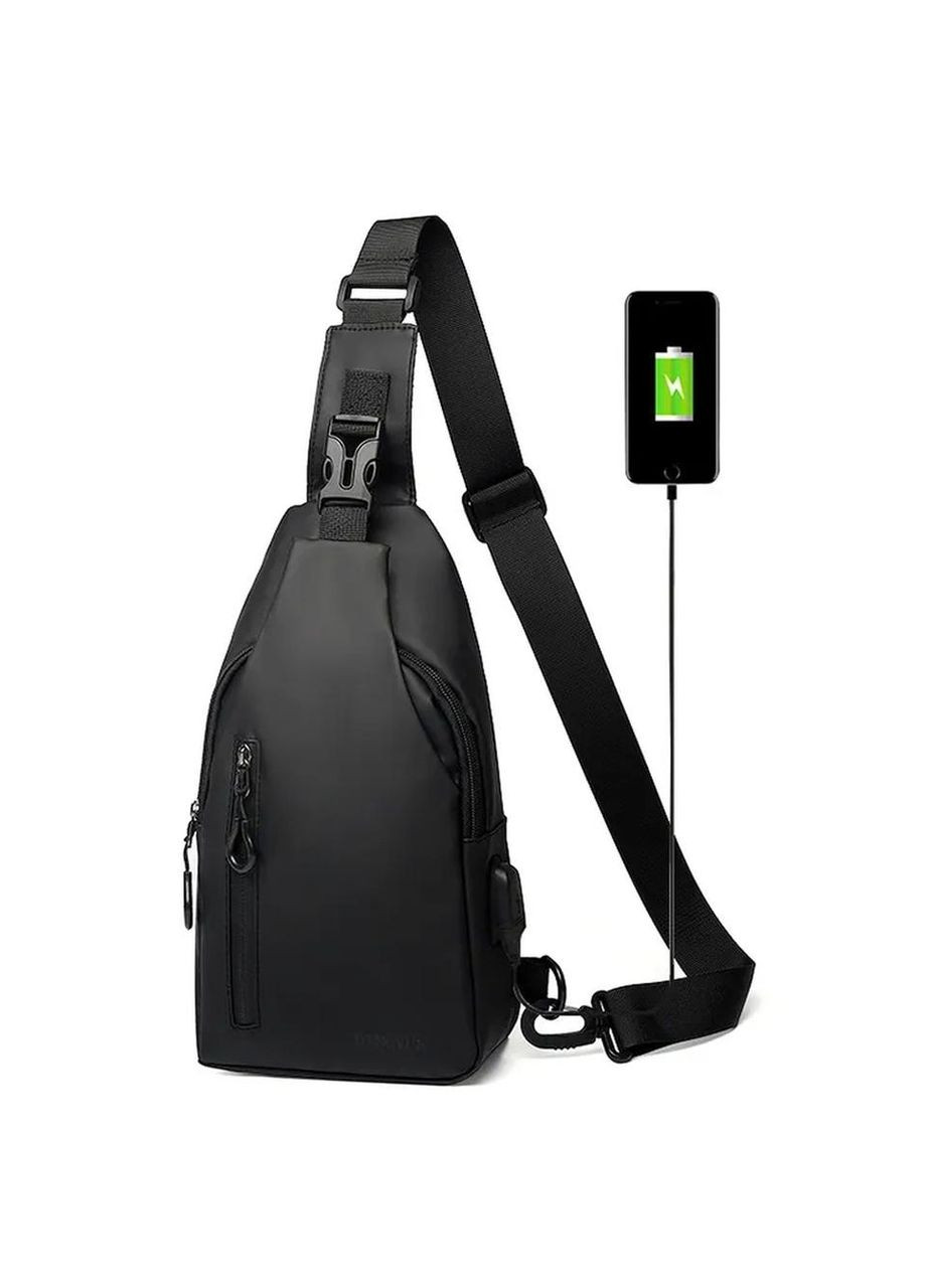 Сумка-слинг Черная водонепроницаемая через плечо для женщин и мужчин с USB зарядкой ProDobro (364672164)