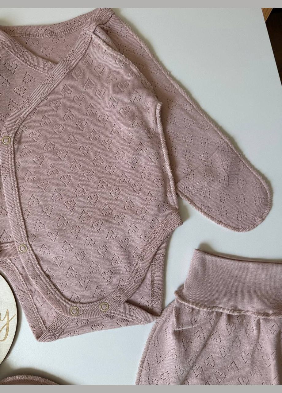 Пудровый демисезонный набор боди, ползунки и шапочка-узелок трансферли Тімі Текс