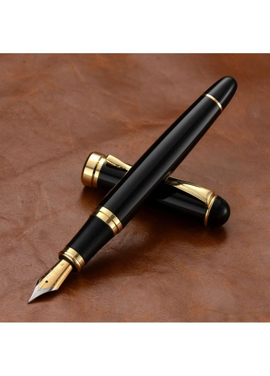 Ручка перова чорна з золотим візерунком для каліграфії та письма, металевий корпус, товщина письма 0.5 мм No Brand (362682327)