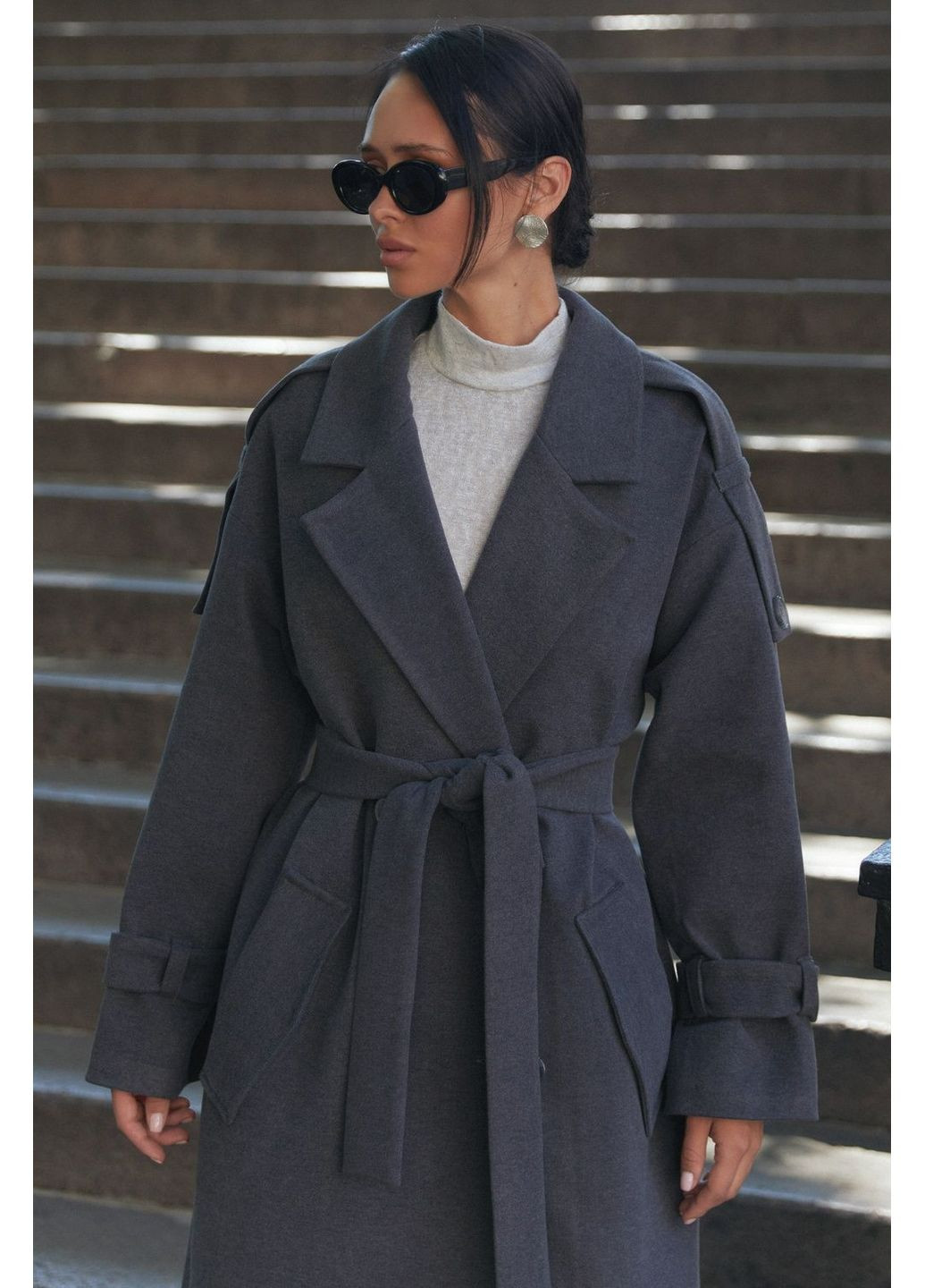 Графитовое демисезонное Тренч Seventeen