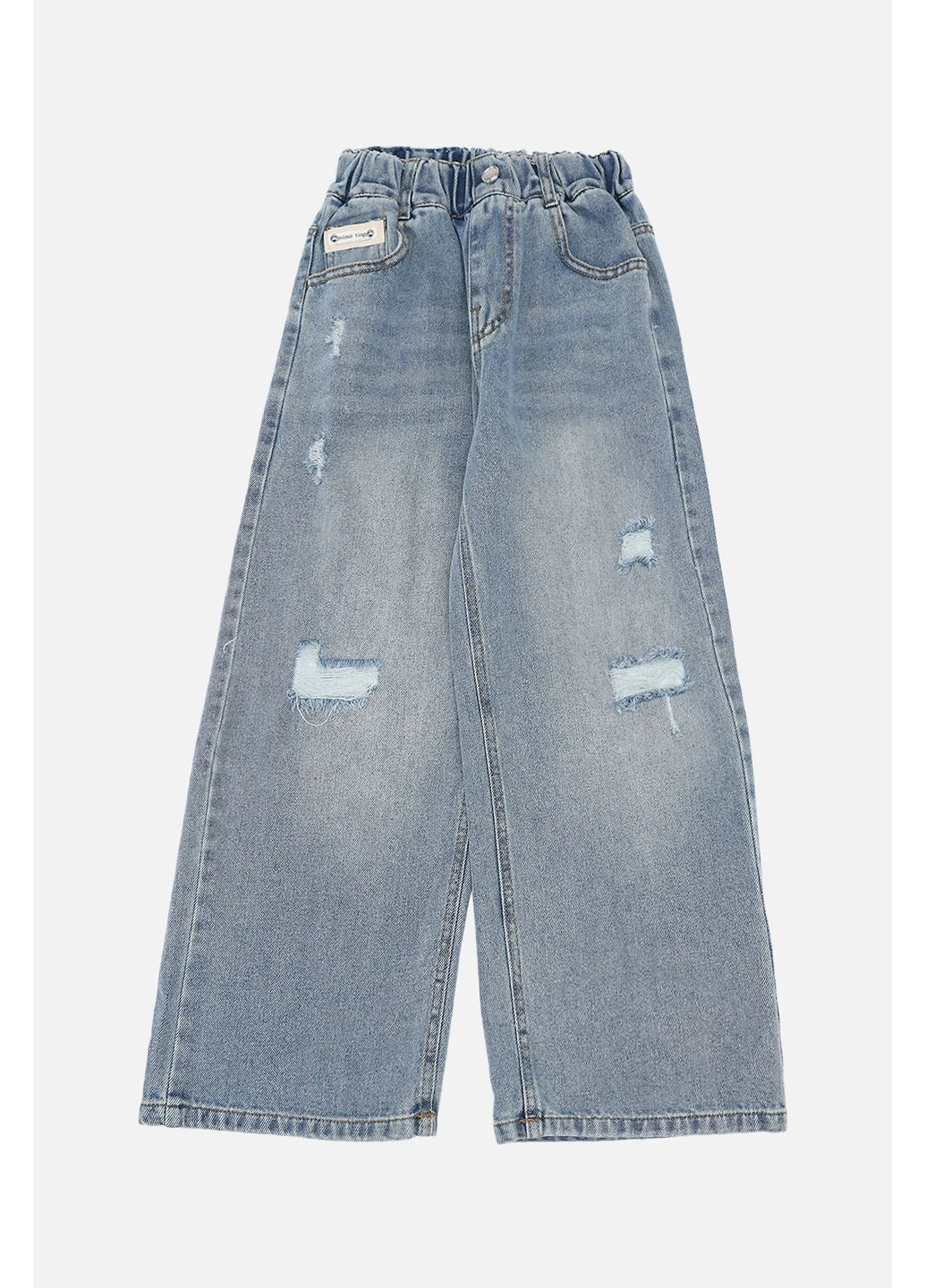 Голубые демисезонные джинсы wide leg для девочки цвет голубой цб-00290306 YZTX KIDS