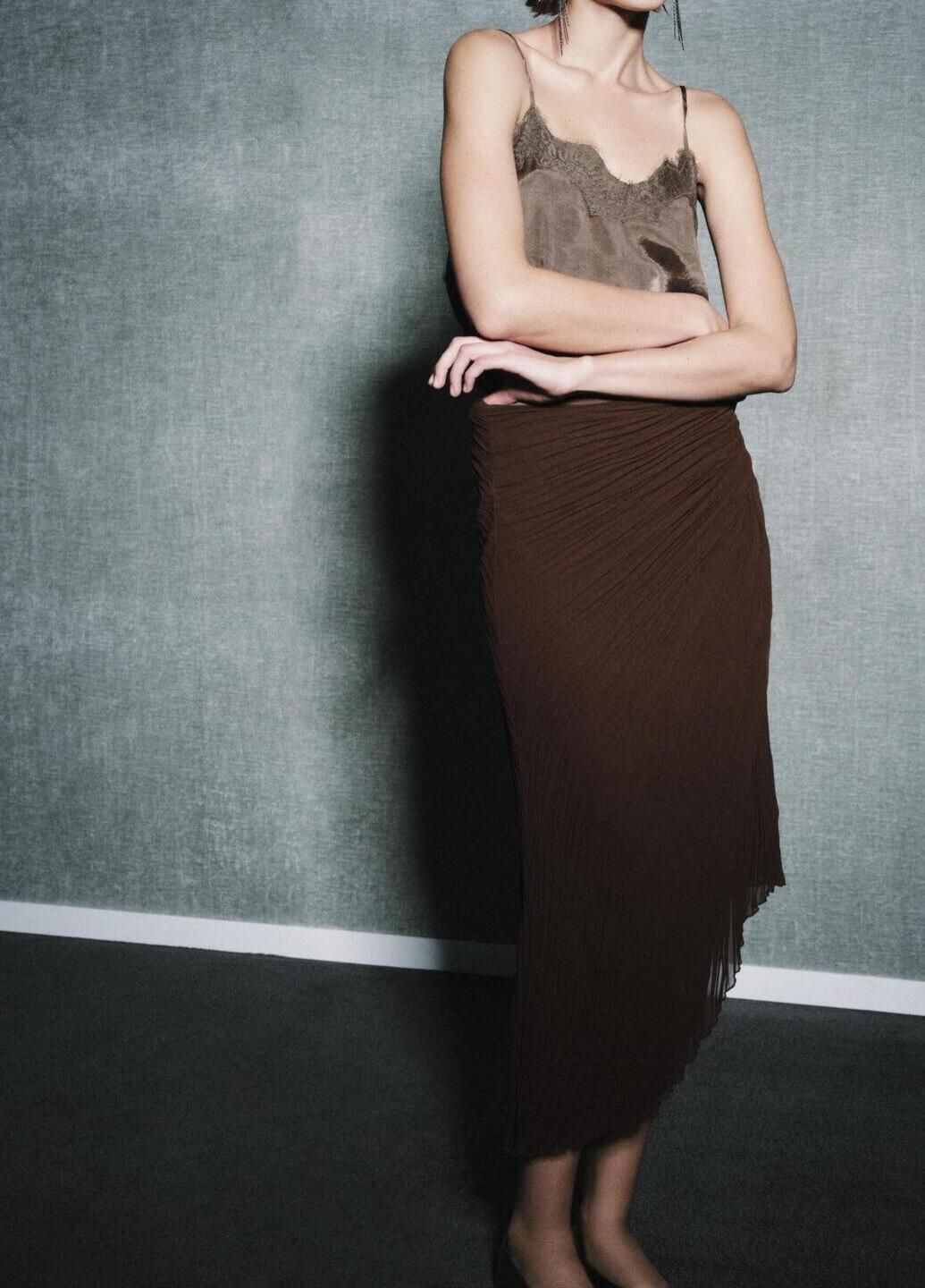 Коричневая однотонная юбка Zara