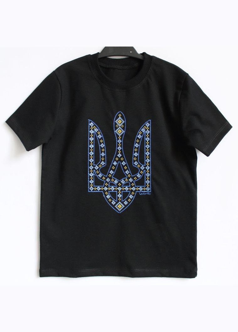 Чорна літня дитяча футболка з тризубом дівчинці Ladan