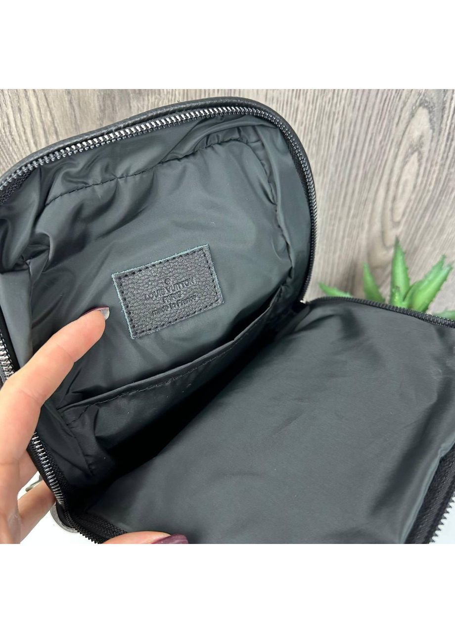 Кожаная мужская сумка бананка мессенджер на грудь стиль Луи Витон черная барсетка из натуральной кожи для мужчин и женщин ProDobro (363221573)