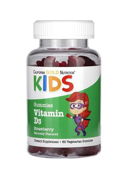 , вітамін D3 для дітей, без желатину, зі смаком полуниці, 60 мармеладок California Gold Nutrition (293246941)
