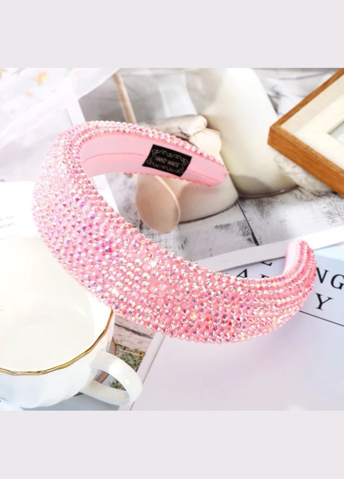 Красивий об'ємний обруч для волосся з крупних страз Рожевй Hand Made (330619162)