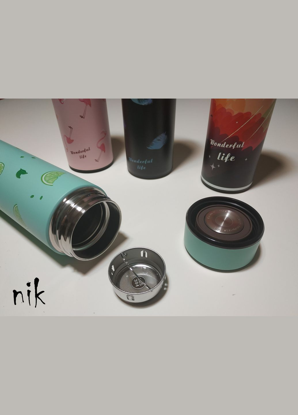 Дизайнерский термос 500мл с сеточкой «Wonderful Life» 4 цвета Красочные краски AD (303125882)