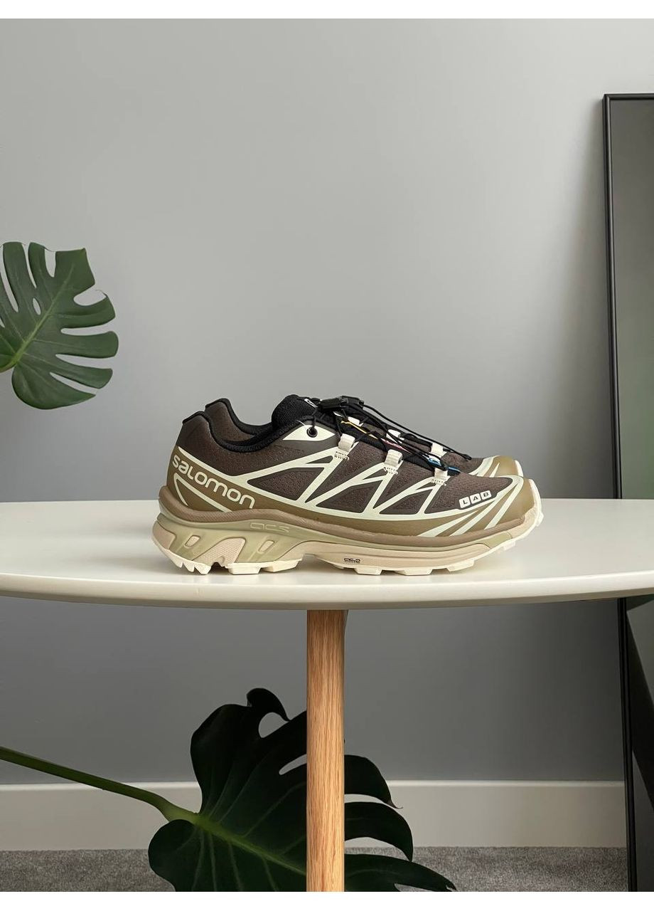 Коричневые демисезонные кроссовки мужские и женские Salomon XT-6 Soft Ground kangaroo brown beige | Саломон ХТ-15