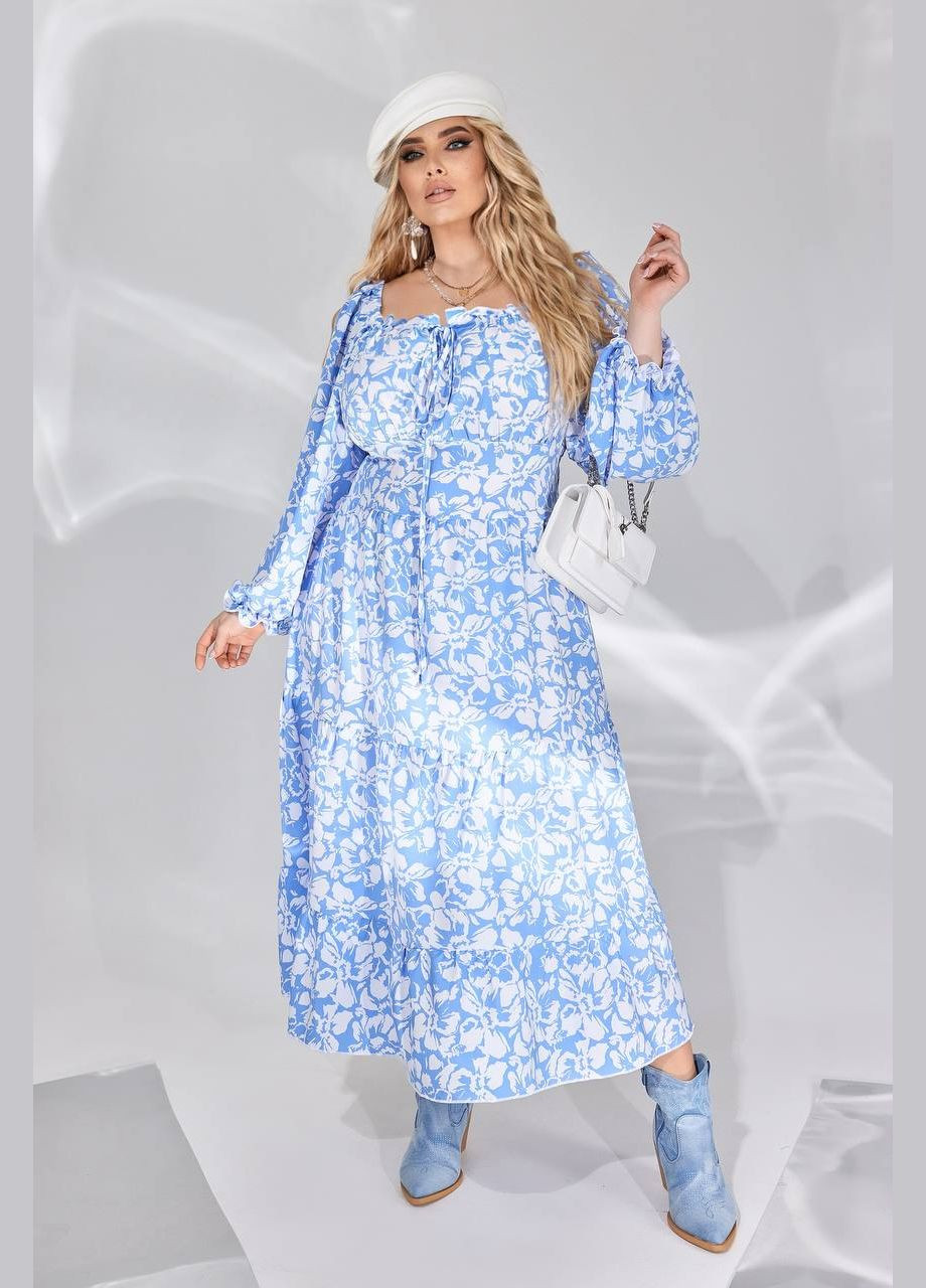 Голубое женское свободное платье из софта цвет голубой р.50/52 450392 New Trend