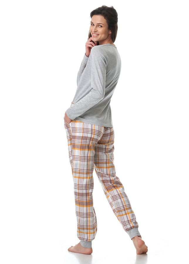 Серая всесезон хлопковая пижама с брюками кофта + брюки Key LNS 458 B23 gray