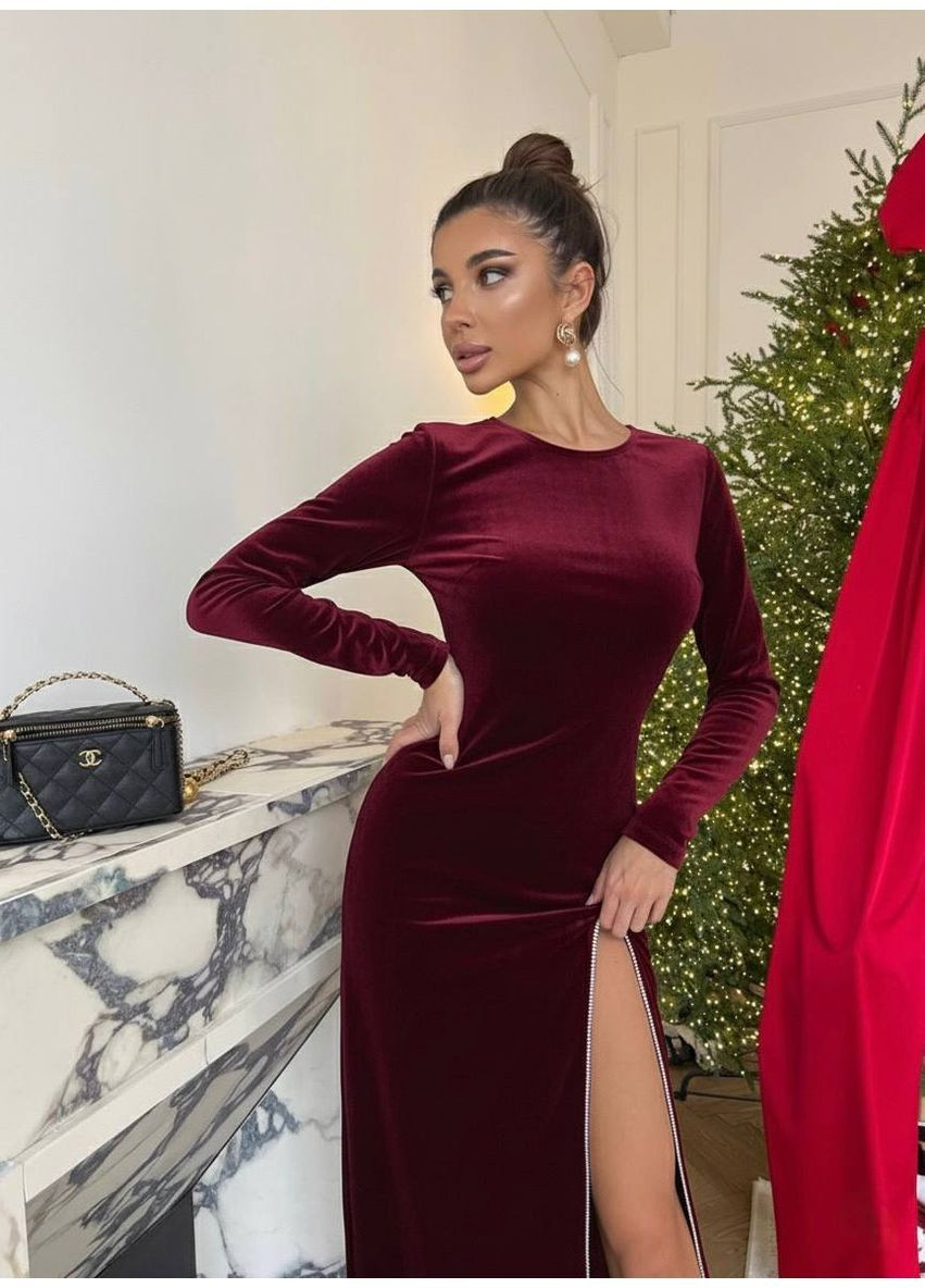 Бордова святковий, повсякденний, вечірня, кежуал жіноча сукня силуетна FINO Mode однотонна