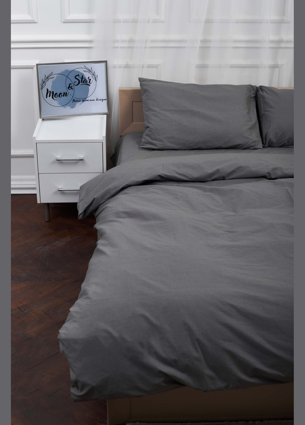 Комплект постільної білизни сімейний 160х220х2 наволочки 4х50х70 Бязь Gold Люкс (MS-820001146) Moon&Star Gray (285717659)