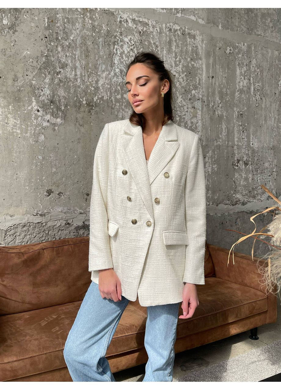 Молочный женский женский пиджак ricco с карманами (mil526) milirud - всесезон