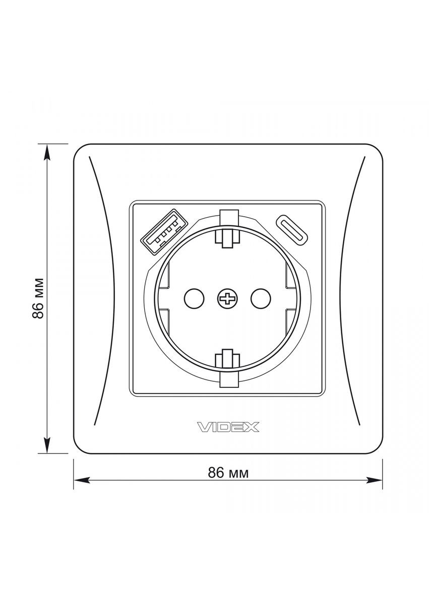 Одинарная розетка с заземлением с USB+USBC черный графит BINERA VF-BNSK1GUC-BG Videx (282313030)