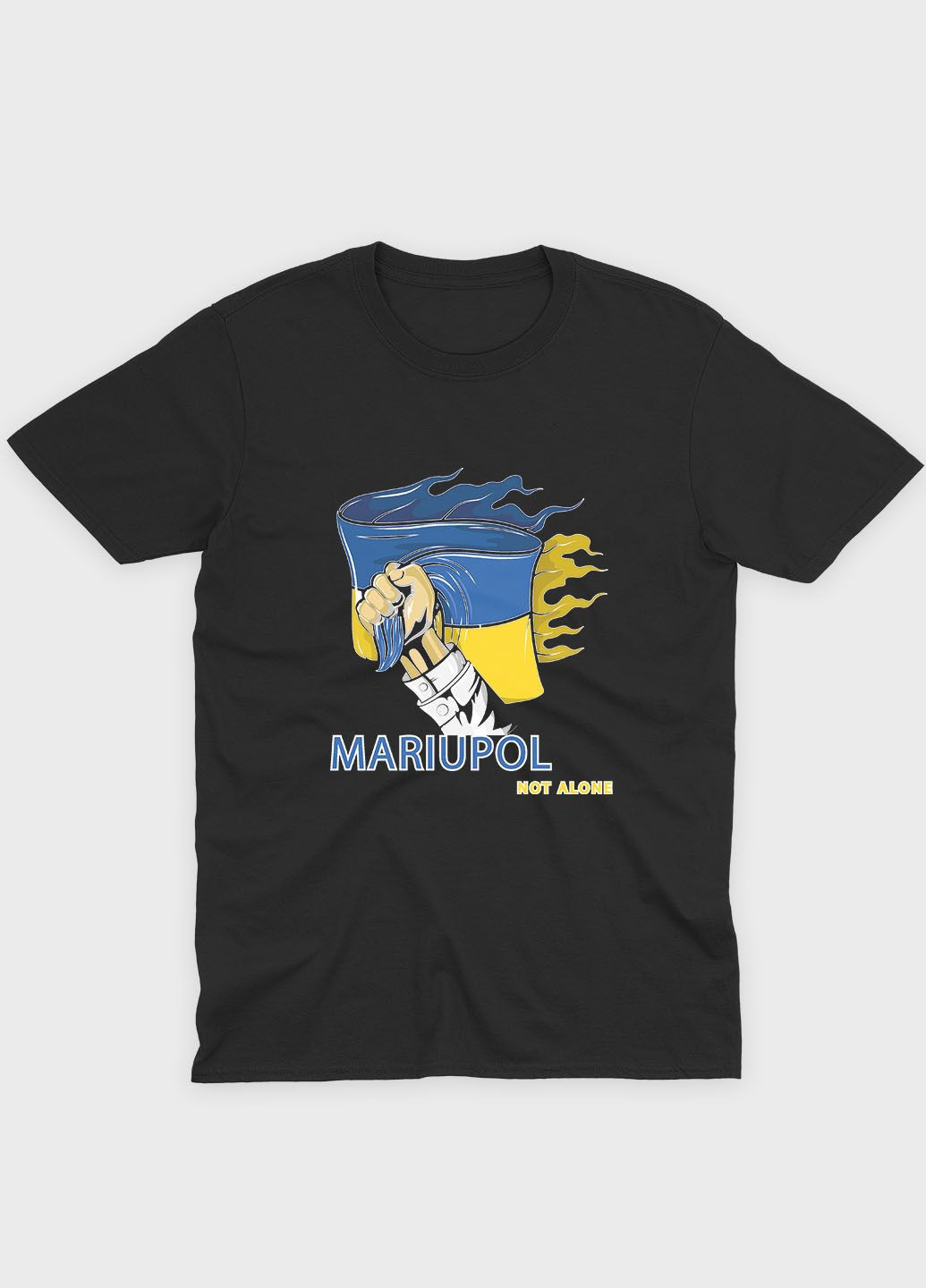 Чорна чоловіча футболка з патріотичним принтом маріуполь (ts001-3-bl-005-1-084) Modno