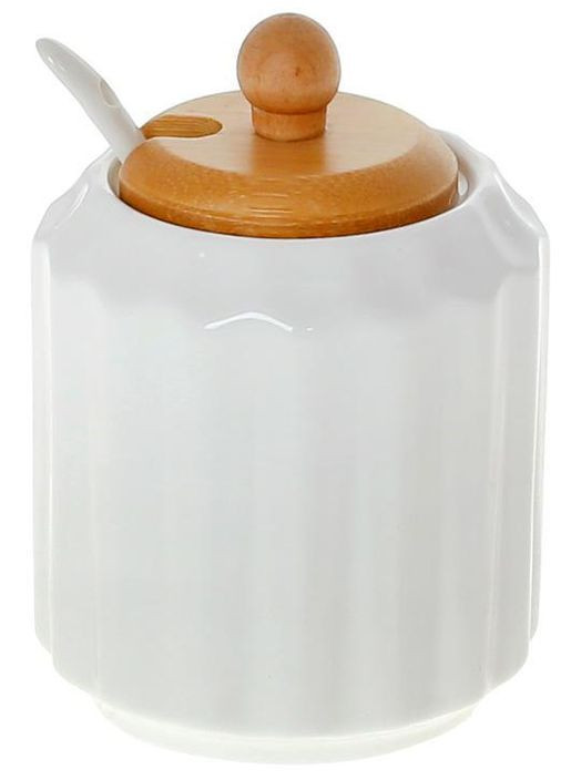 Сахарница фарфоровая Nouvelle Home Naturel 300мл, Ø8х11см с ложкой и деревянной крышкой Bona (297366545)