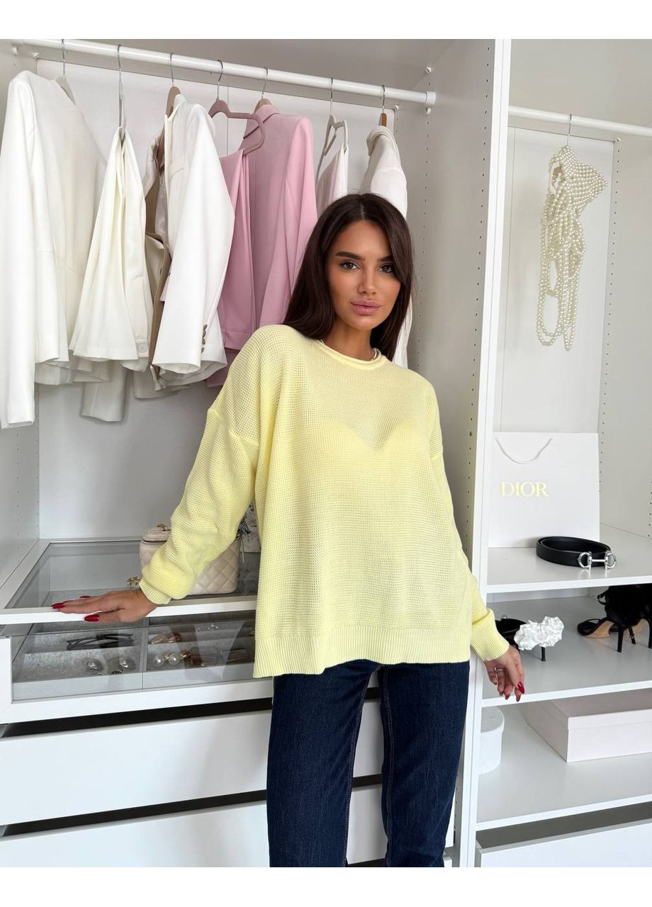 Светло-желтый демисезонный базовый вязаный свитер oversize джемпер Україна