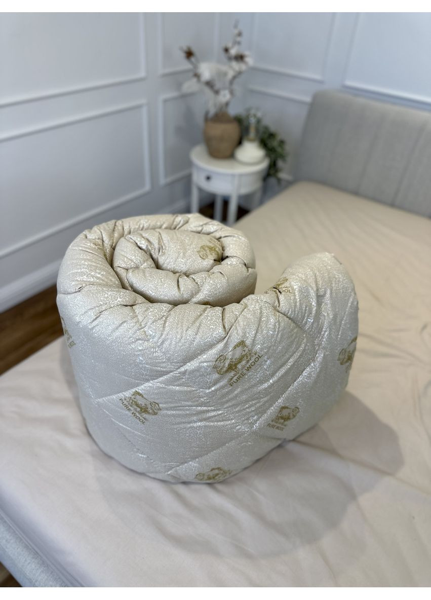 Одеяло двуспальное стеганное зимнее из шерсти Pure Wool 21501 180х210 см бежевое Leri Max (365688985)