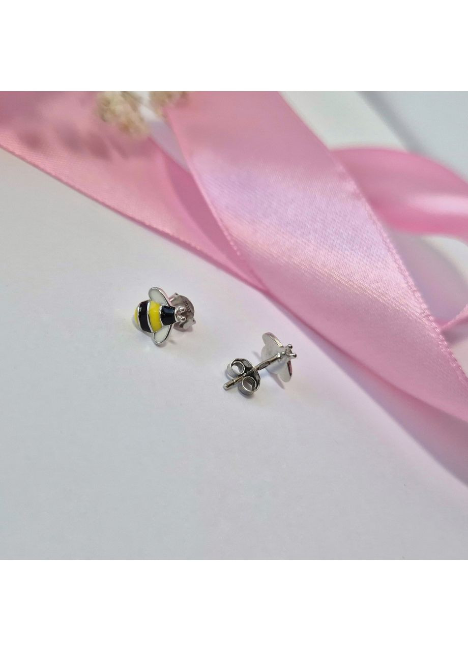 Серебряные серьги гвоздики на фиксаторах Пчелка серебро 925 пробы Родированное с2ец/1245 1.10г Nobrand (363969078)