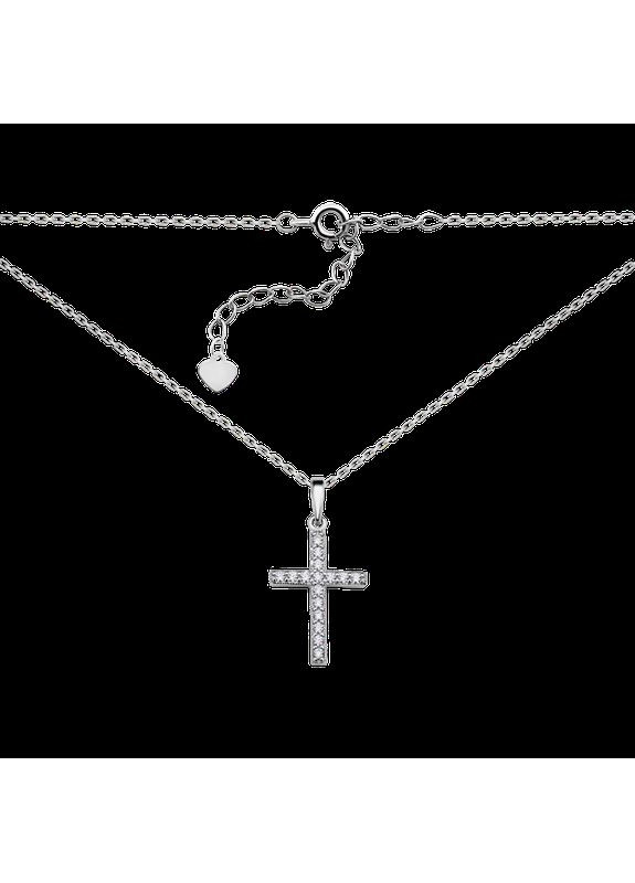 Срібне кольє Хрестик із маленькими білими фіанітами на тоненькому ланцюжку No Brand (354722018)