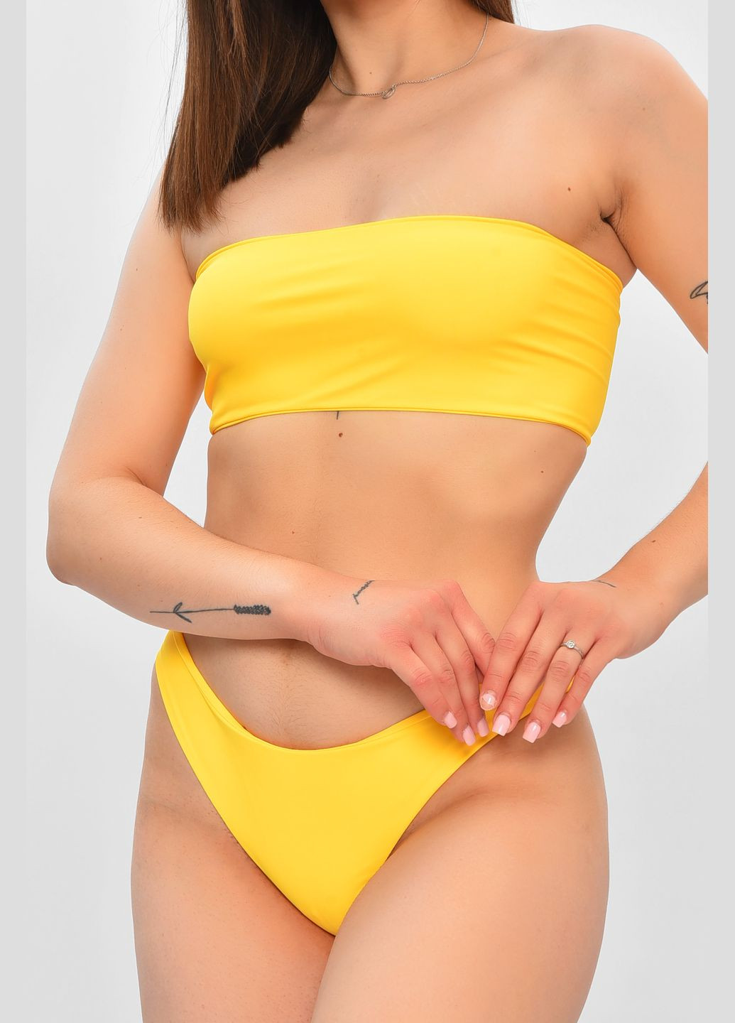 Желтый летний купальник женский однотонный желтого цвета бандо Let's Shop