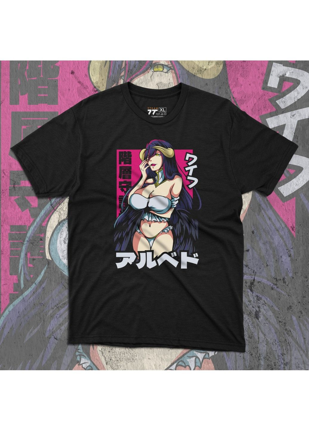 Чорна футболка з принтом overlord - albedo No Brand