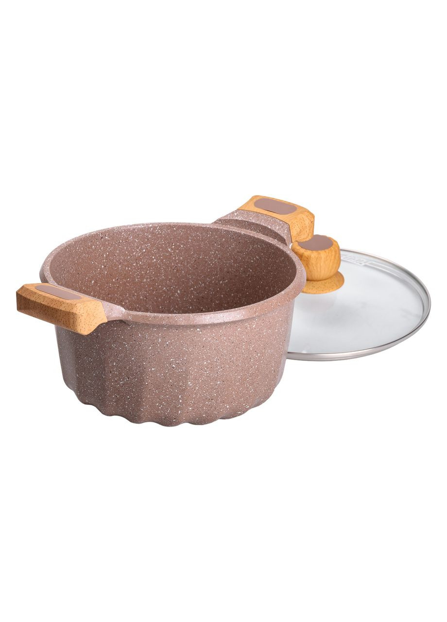 Алюмінієва каструля 5 літрів з кришкою 24 см мармурове антипригарне покриття для готування та запікання ProDobro (364190002)