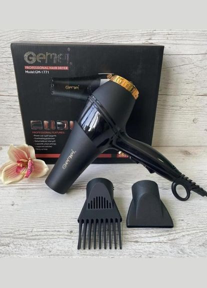 Фен GM-1771 для сушки укладки волос электрофен с концентратором 2100 Вт Черный Gemei (297331147)