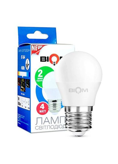 Светодиодная лампа BT-544 G45 4W E27 4500К матовая BIOM (370242543)